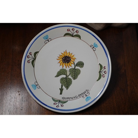 Rampini Gubbio hand painted ceramic decor plate Italian large Sunflower 10.5 in